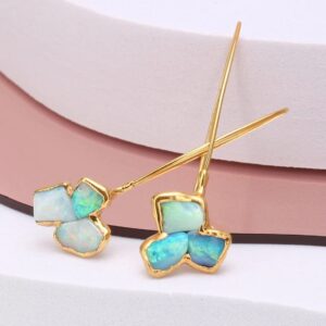 Raw Opal Dangle Earrings: 24k Gold Fill, October Birthstone Raw Opal Dangle Earrings: 24k Gold Fill, October Birthstone