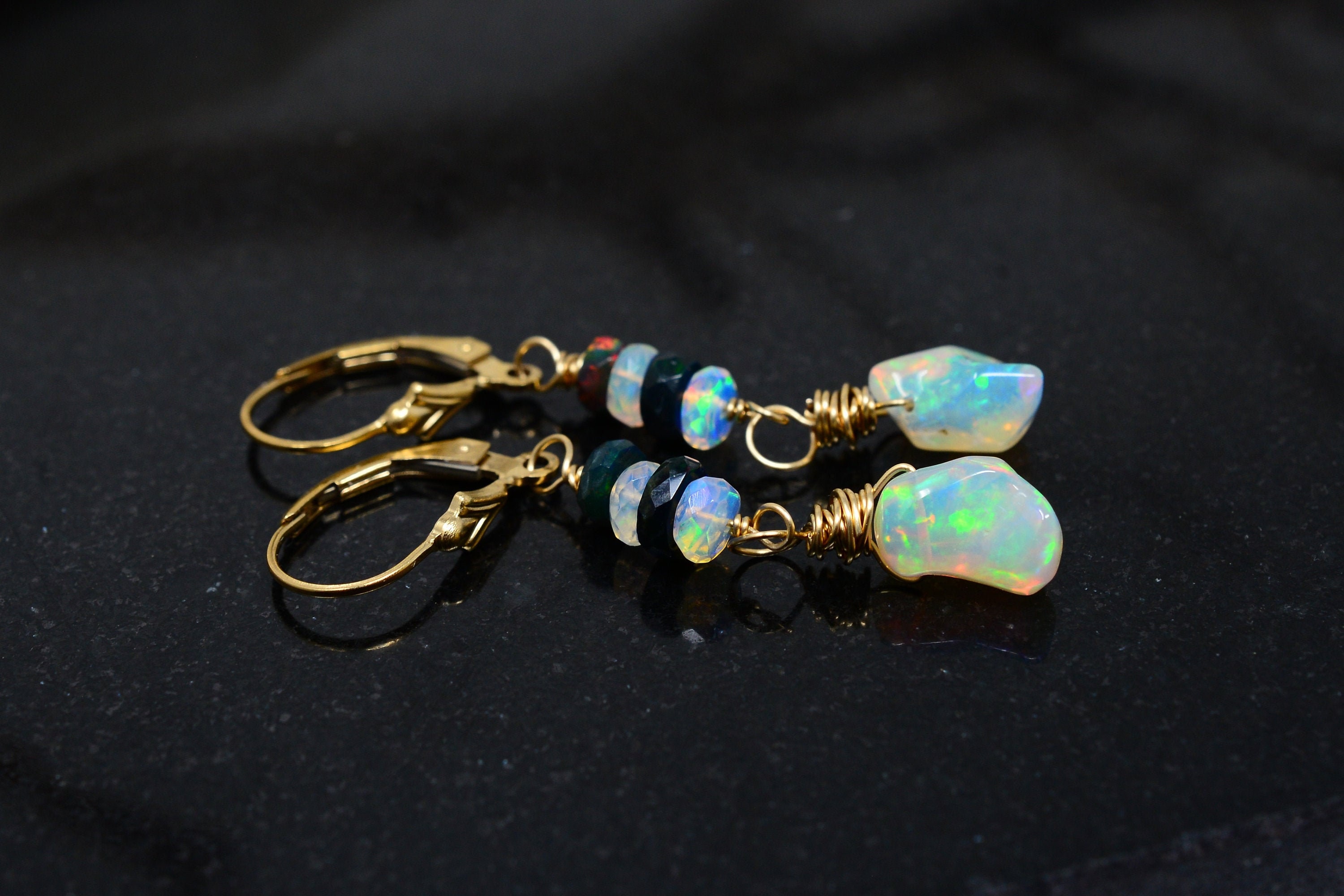 Raw Ethiopian Opal Earrings: 14k Gold Filled Dangle Earrings Raw Ethiopian Opal Earrings: 14k Gold Filled Dangle Earrings