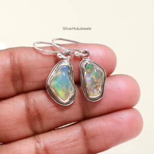 Raw Ethiopian Opal Earrings, 925 Sterling Silver Earrings, Boho Earrings, Dangle Drop Earrings, Gift for Her, Handmade Earrings Raw Ethiopian Opal Earrings, 925 Sterling Silver Earrings, Boho Earrings, Dangle Drop Earrings, Gift for Her, Handmade Earrings