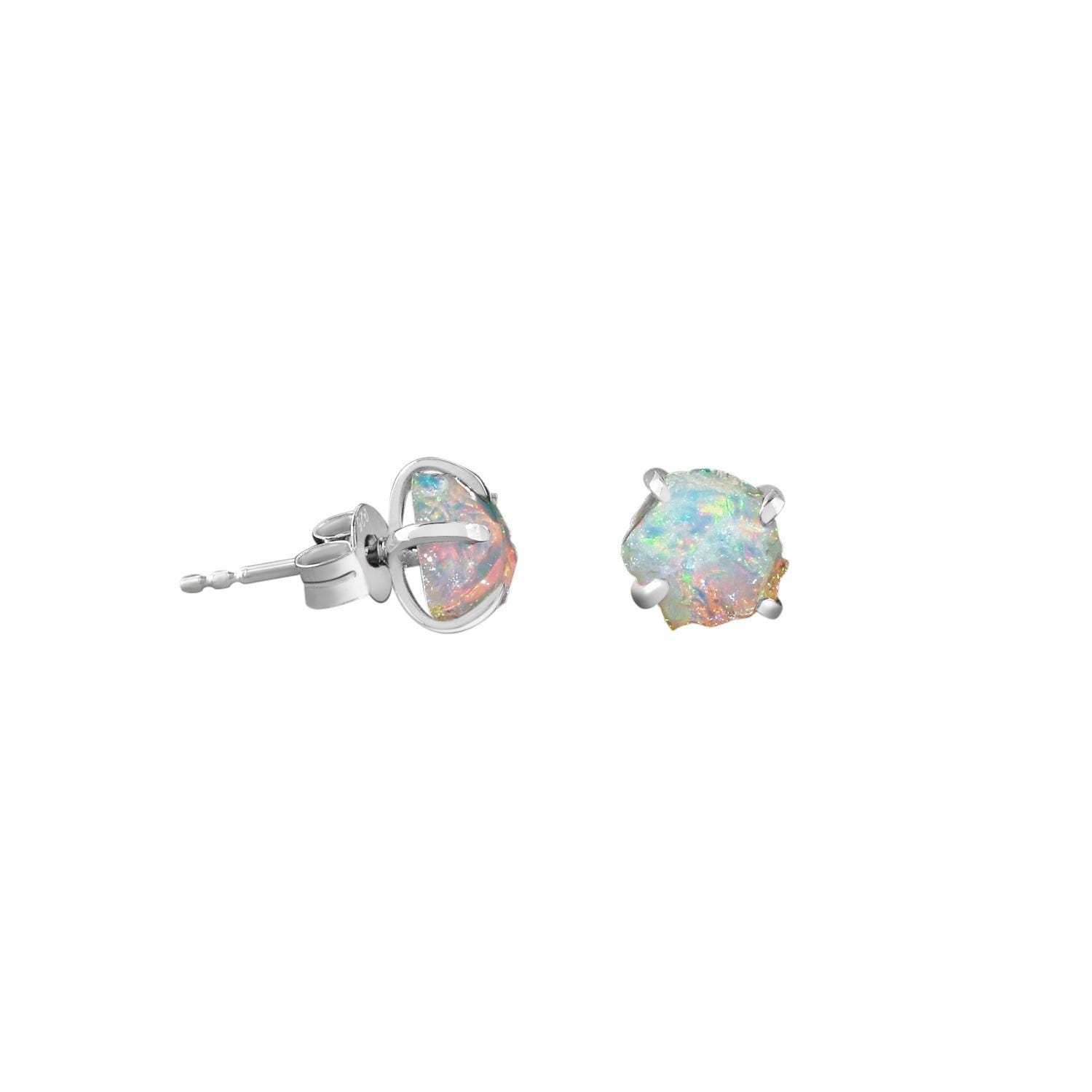 Raw Ethiopian Opal Stud Earrings, 925 Sterling Silver October Birthstone Jewelry, Gift For Her