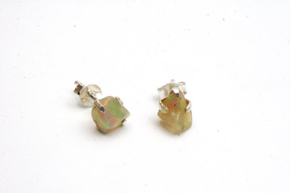 Raw Ethiopian Opal Stud Earrings: Sterling Silver October Birthstone