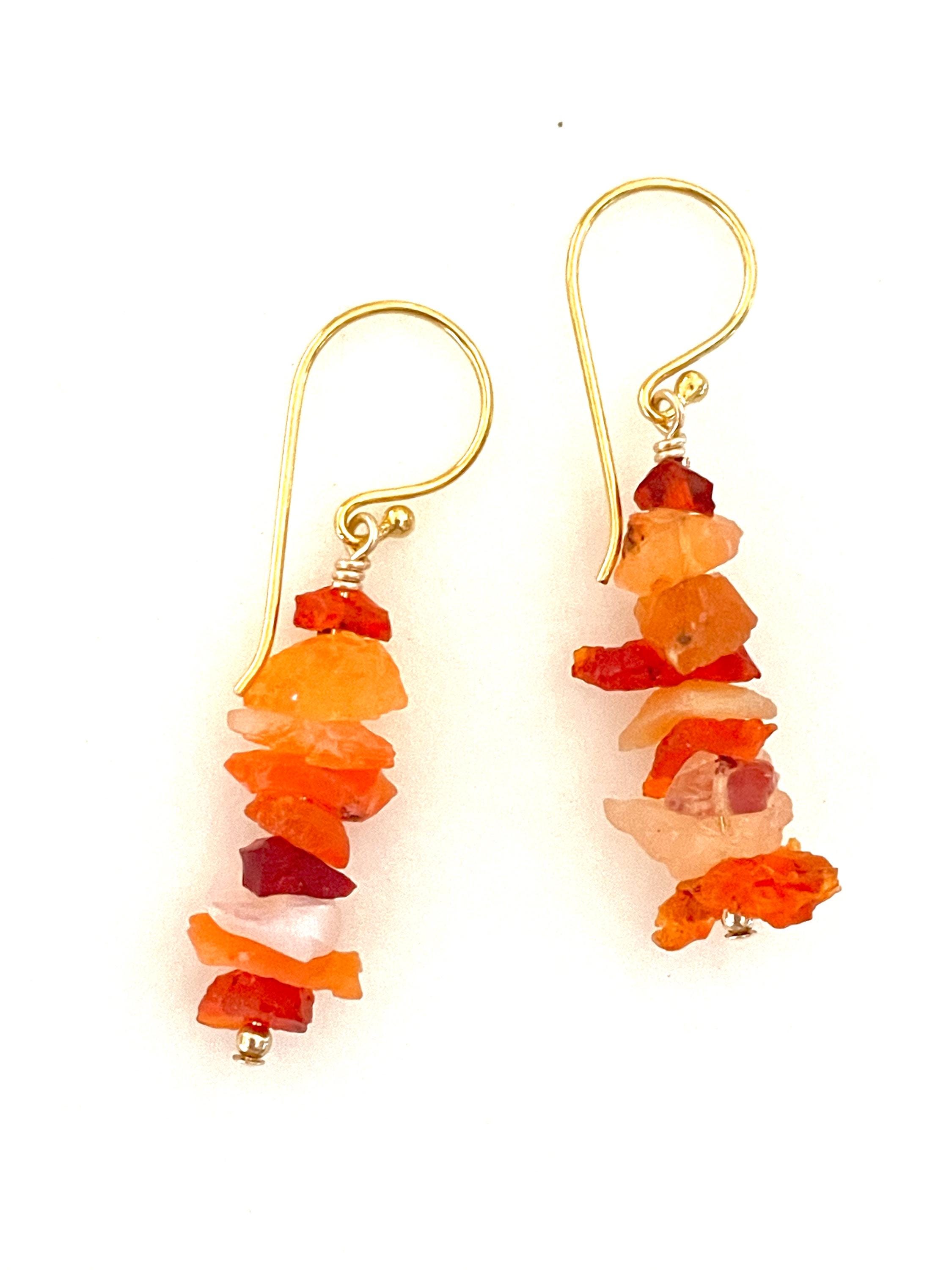 Raw Mexican Fire Opal Earrings, Orange Opal Nuggets, Delicate Opal Dangles, October Birthstone, 24k Gold Vermeil Wires. Raw Mexican Fire Opal Earrings, Orange Opal Nuggets, Delicate Opal Dangles, October Birthstone, 24k Gold Vermeil Wires.