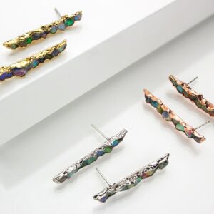 Raw Opal Stick Earrings: Electroformed Copper, Sterling Silver Posts Raw Opal Stick Earrings: Electroformed Copper, Sterling Silver Posts