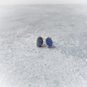Opal Earrings Sterling Silver • Genuine Australian Opal Studs • Opal Doublet • October Birthstone Jewelry • Iridescent Opal • Holiday Gift Opal Earrings Sterling Silver • Genuine Australian Opal Studs • Opal Doublet • October Birthstone Jewelry • Iridescent Opal • Holiday Gift