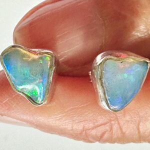 Vintage Opal Stud Earrings: Raw Nugget Hearts, Sterling Silver Posts Vintage Opal Stud Earrings: Raw Nugget Hearts, Sterling Silver Posts