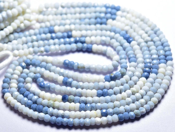 13.5 Inches - Super Quality Natural Micro Faceted Beautiful Denim Blue Opal Rondelles - Size Is 4 Mm #1385