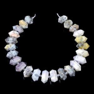 29x12-23x11MM Natural Dendritic White Opal Gemstone Gradated Center Drilled Faceted Points Beads 15.5 inch Full Strand (80016557-S18)