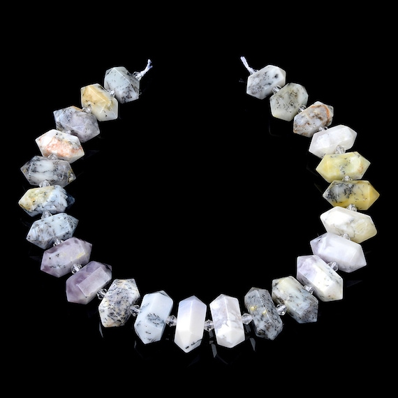 29x12-23x11mm Natural Dendritic White Opal Gemstone Gradated Center Drilled Faceted Points Beads 15.5 Inch Full Strand (80016557-s18)