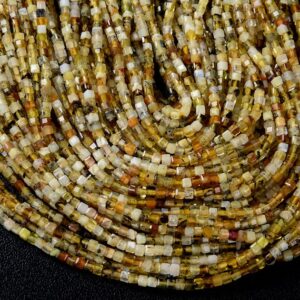 2MM Natural Yellow Opal Gemstone Grade A Micro Faceted Diamond Cut Cube Loose Beads BULK LOT 1,2,6,12 and 50 (P42)
