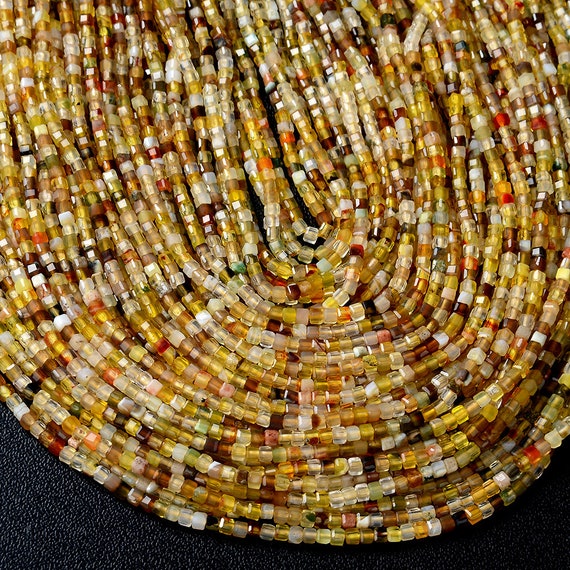 2mm Natural Yellow Opal Gemstone Grade Aaa Micro Faceted Diamond Cut Cube Loose Beads Bulk Lot 1,2,6,12 And 50 (p43)