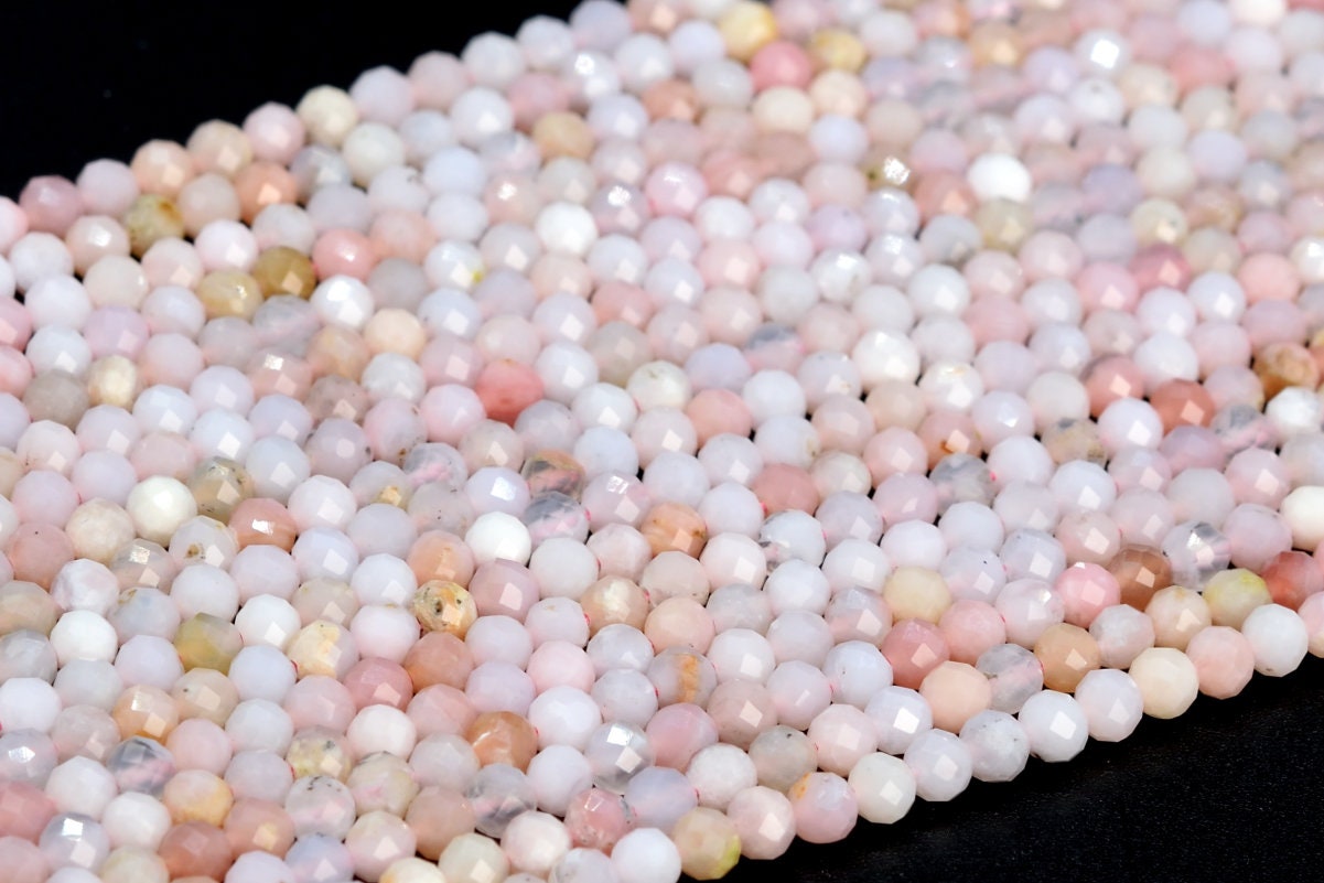 3mm Pink Opal Beads Peru Grade Aa Genuine Natural Gemstone Full Strand Faceted Round Loose Beads 15" Bulk Lot Options (107678-2504)