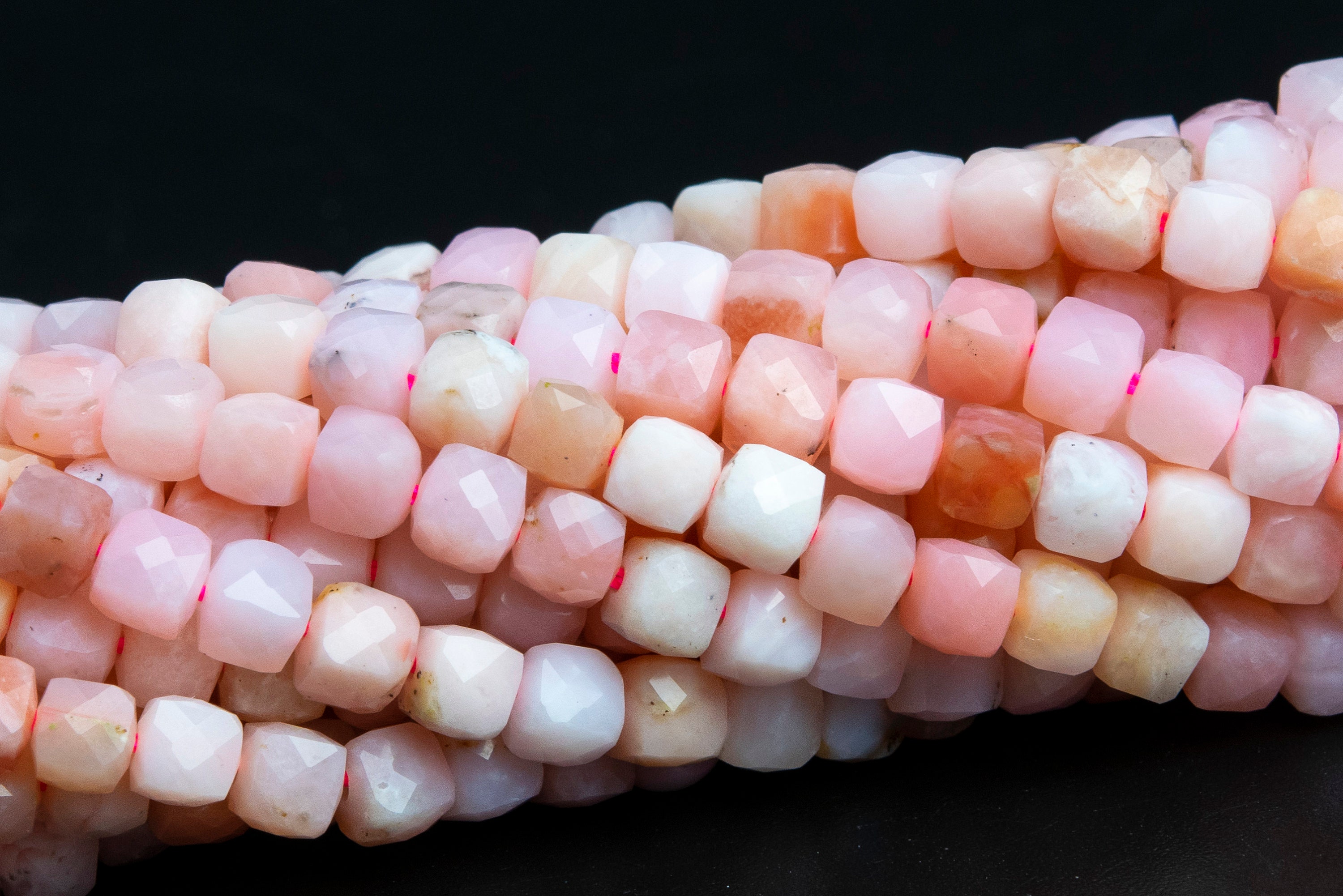 4-5mm Light Pink Opal Beads Faceted Cube Grade Aaa Genuine Natural Gemstone Loose Beads 15" / 7.5" Bulk Lot Options (111728)