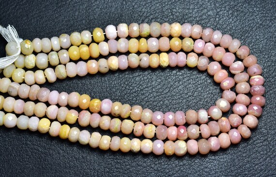 5 Inches,natural Very Finest Quality South American Peru Pink Opal Faceted Rondelle,size Is 6.50-7mm #225