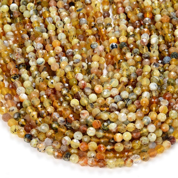 5mm Natural Yellow Opal Gemstone Grade A Micro Faceted Round Beads 15.5 Inch Full Strand Bulk Lot 1,2,6,12 And 50 (80009446-p33)