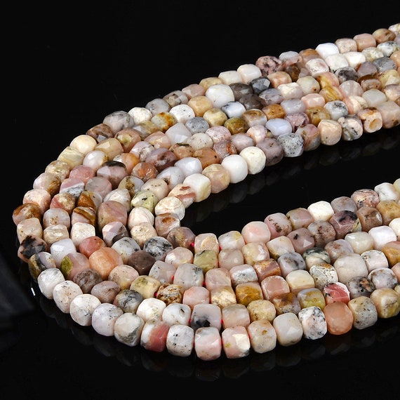 5mm Pink Opal Gemstone Grade A Micro Faceted Square Cube Loose Beads Bulk Lot 1,2,6,12 And 50 (p21)