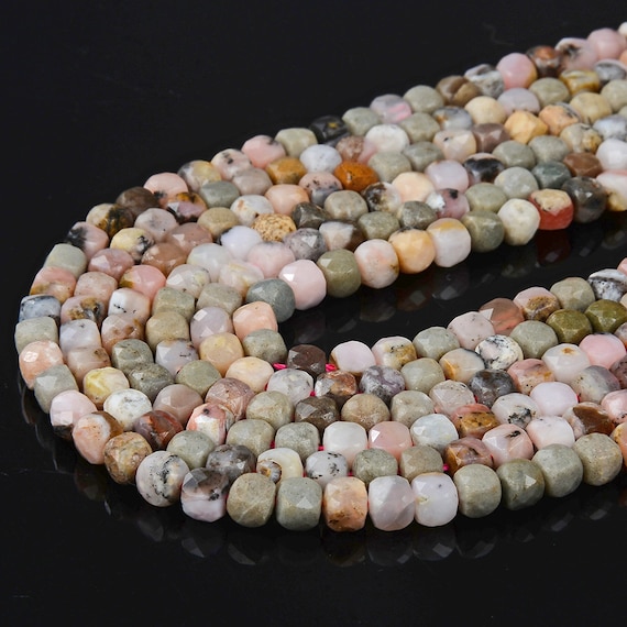 5mm Pink Opal Gemstone Grade A Micro Faceted Square Cube Loose Beads Bulk Lot 1,2,6,12 And 50 (p21)
