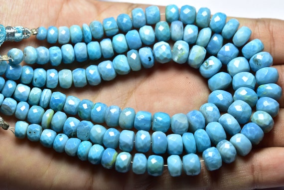 7.5 Inches - Natural Beautiful Faceted Blue Opal Rondelle - Size Is 7-9mm #1701