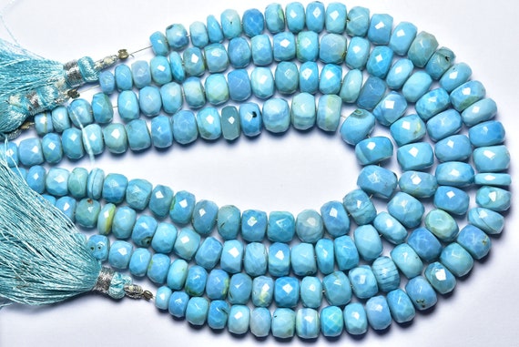 8 Inches - Natural Beautiful Faceted Blue Opal Rondelle - Size Is 7-9mm #1673