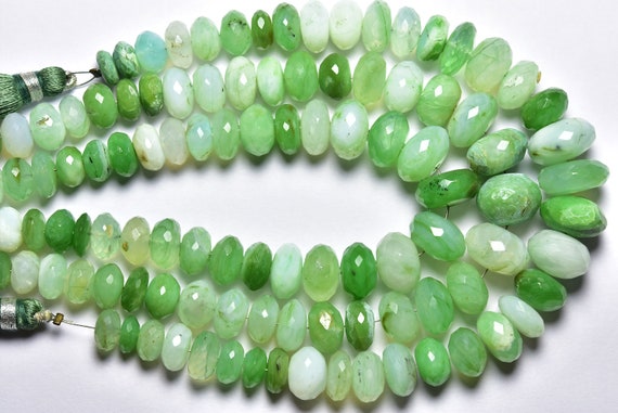 8 Inches - Very Rare Natural Faceted Green Peruvian Opal Rondelle - Size Is 7.5-11 Mm #1667