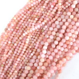 Aa Natural Faceted Peruvian Pink Opal Round Beads 15.5" Strand 3mm 4mm