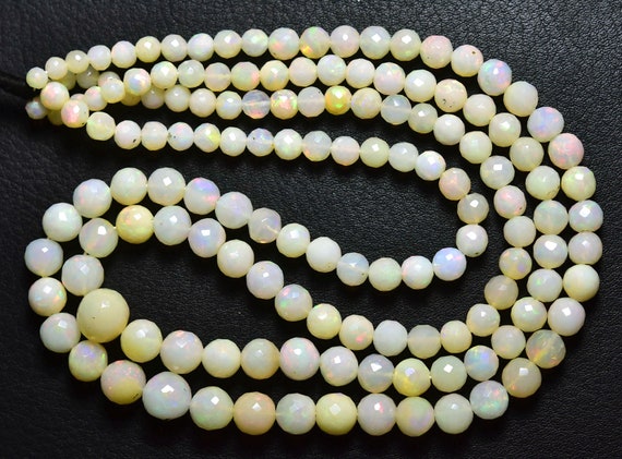 Big Ethiopian Opal Round Beads - Natural Beautiful Micro Faceted Fire Play Ethiopian Opal Round Beads - 8 Inches - Size Is 4 - 7mm #329