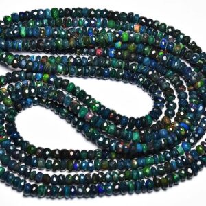 Black Ethiopian Opal Beads - Natural Most Beautiful Faceted Ethiopian Opal Rondelle Beads - Size is 5 mm #2112