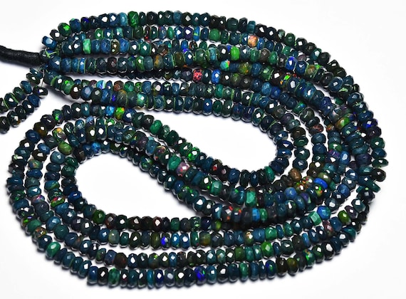 Black Ethiopian Opal Beads - Natural Most Beautiful Faceted Ethiopian Opal Rondelle Beads - Size Is 5 Mm #2112