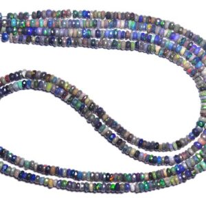 Black Ethiopian Opal Rondelle Beads - 18 inches - Natural Black Ethiopian Opal Faceted Rondelle - Size is 4 - 4.5mm #513