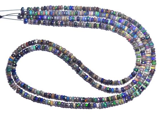 Black Ethiopian Opal Rondelle Beads - 18 Inches - Natural Black Ethiopian Opal Faceted Rondelle - Size Is 4 - 4.5mm #513