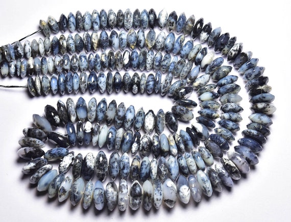 Dendrite Opal German Cut Rondelle Beads - 8 Inches - Natural Dendrite Opal Faceted Rondelle Size Is 9 - 13 Mm #2426
