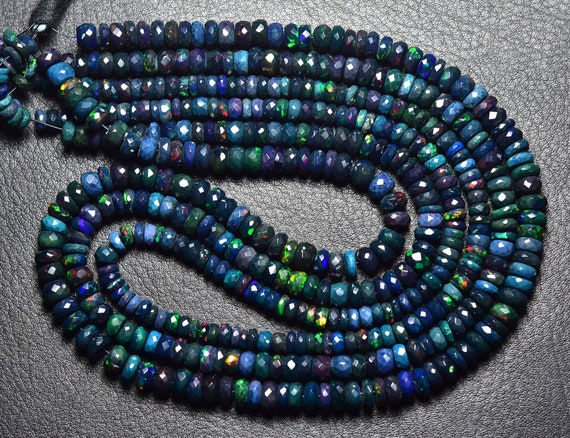 Ethiopian Opal Beads - 8.5 Inches - Natural Faceted Black Ethiopian Opal Rondelle - Size Is 5 - 6 Mm #214