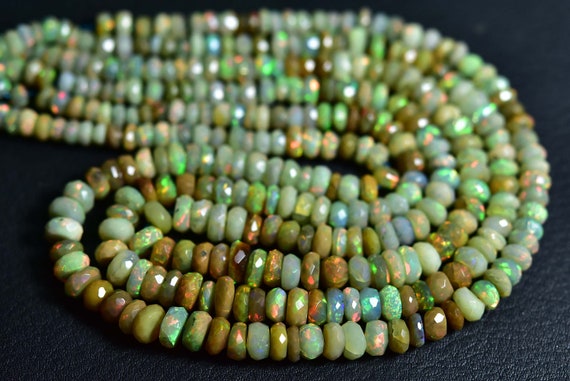 Ethiopian Opal Natural Beautiful Faceted Ethiopian Opal Rondelles - 12inches - Micro Cut Opal Shaded Beads - Size Is 4.5-6.5 Mm #1186