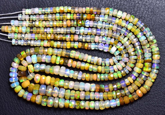 Ethiopian Opal Rondelle Beads - 14 Inches - Natural Beautiful Ethiopian Opal Faceted Micro Cut Shaded Opal Rondelles - Size Is 4-6mm #634