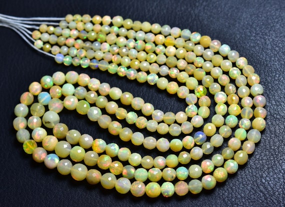 Ethiopian Opal Round Beads - Natural Super Quality Faceted Fire Play Ethiopian Opal Round Beads - Size Is 4 - 7 Mm #575