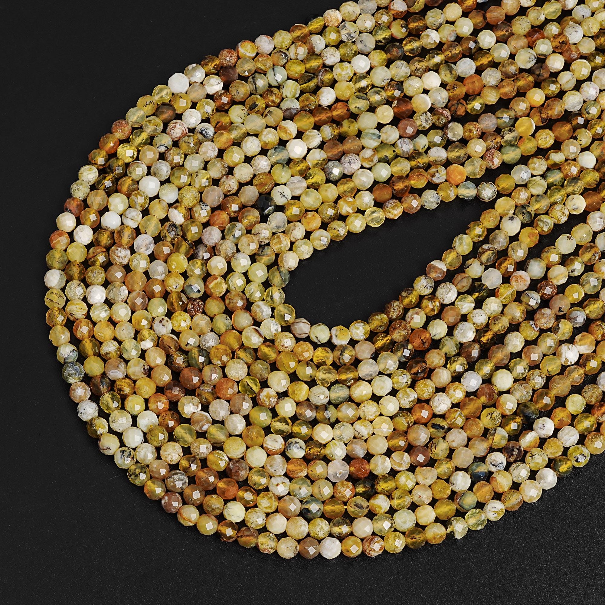 Genuine Natural Yellow Opal Loose Beads Grade Aa Faceted Round Shape 4mm