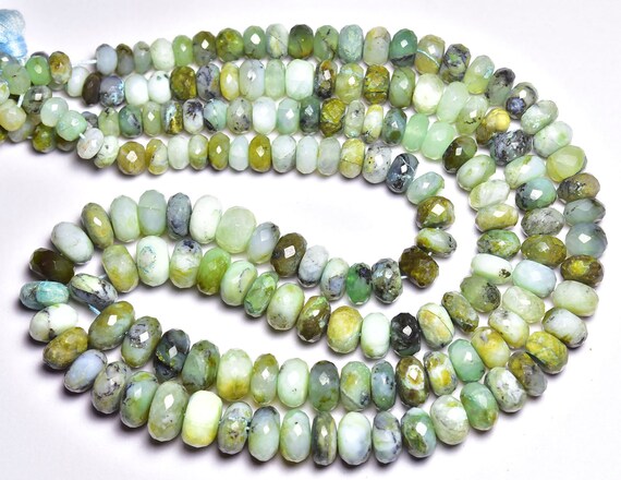 Rare Peruvian Blue Dendrite Opal Rondelle Beads - 8 Inches - Big Natural Beautiful Faceted Peru Opal Rondelle,size Is 6- 9 Mm #95
