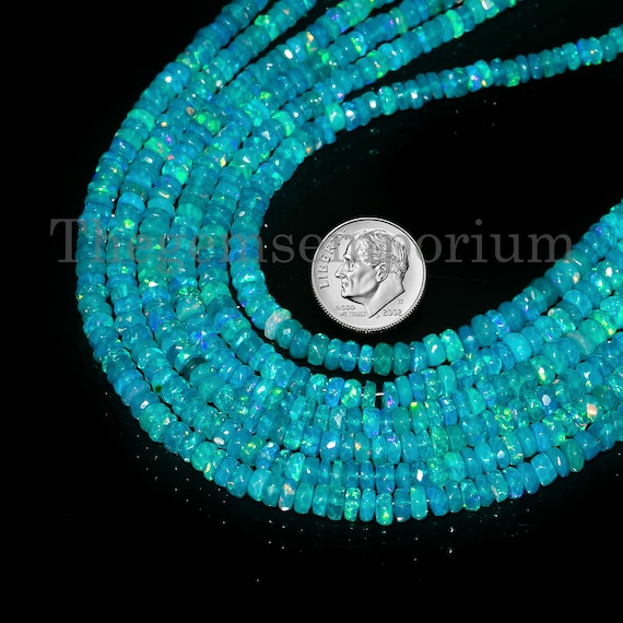 Top Quality Color Paraiba Opal 3.5-5mm Faceted Rondelle Beads, Paraiba Opal Rondelle Beads, Opal Faceted Beads, Natural Paraiba Opal