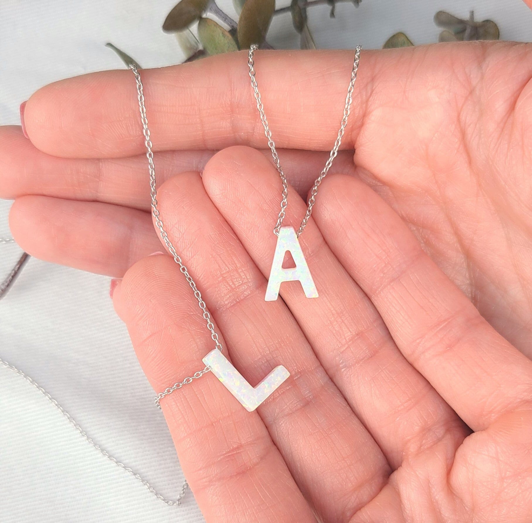 Opal Initial Necklace, Opal Letter Necklace For Mother, Big Large Opal Initial Necklace, Silver Gold Initial Letter, Opal Necklace For Women Opal Initial Necklace, Opal Letter Necklace For Mother, Big Large Opal Initial Necklace, Silver Gold Initial Letter, Opal Necklace For Women