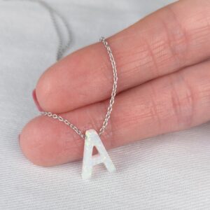 Opal Letter Necklace, Opal Initial Necklace, Large Silver Initial Necklace, Opal Necklace for Women, Big Letter Necklace, Initial Pendant