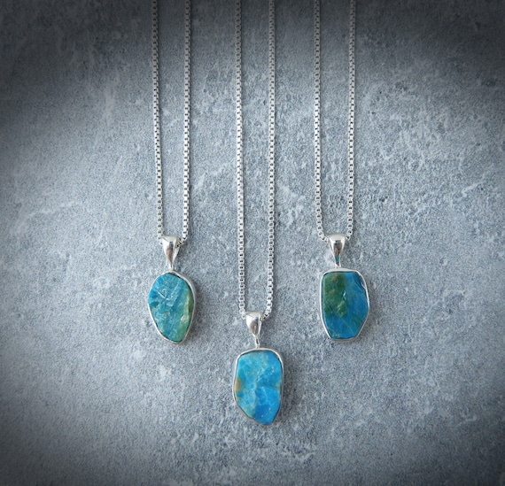 Blue Peruvian Opal Necklace Sterling Silver • Genuine Natural Opal • Raw Crystal Necklace October Birthstone • Gift For Crystal Lover