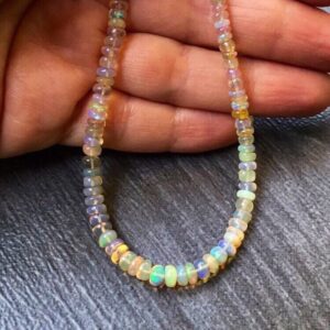 Caramel Fire Opal Necklace: 14k Gold Beaded Gemstone Jewelry