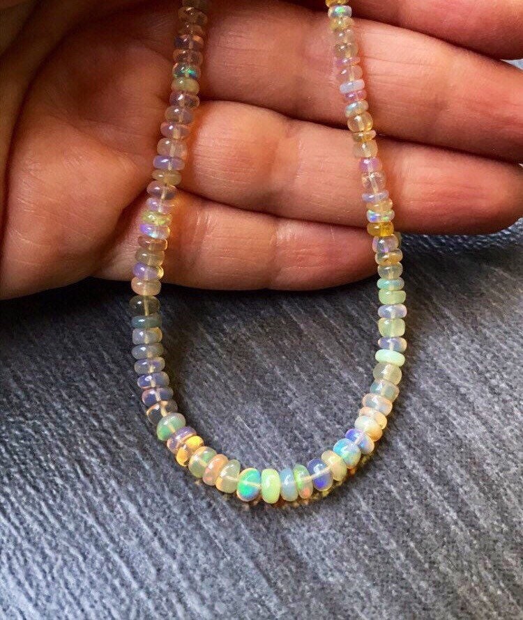 Caramel Fire Opal Necklace: 14k Gold Beaded Gemstone Jewelry