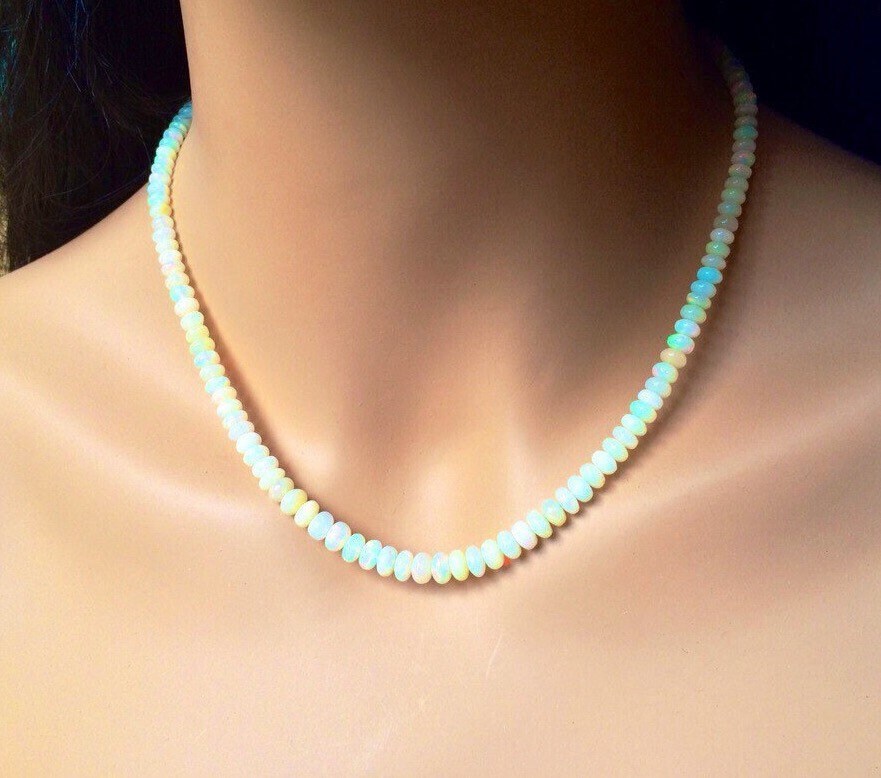 Ethiopian Welo Fire Opal Necklace: 14k Gold Fill Beaded Jewelry