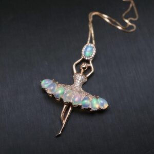 Genuine Ethiopian Opal Necklace Ballet Dancing Girl Rose Gold Sterling Silver Dancer Bridal Wedding Opal Jewelry #833