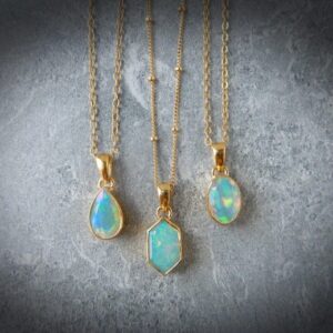 Genuine Ethiopian Fire Opal Necklace Gold • Natural Ethiopian Opal Jewelry • October Birthstone Jewelry