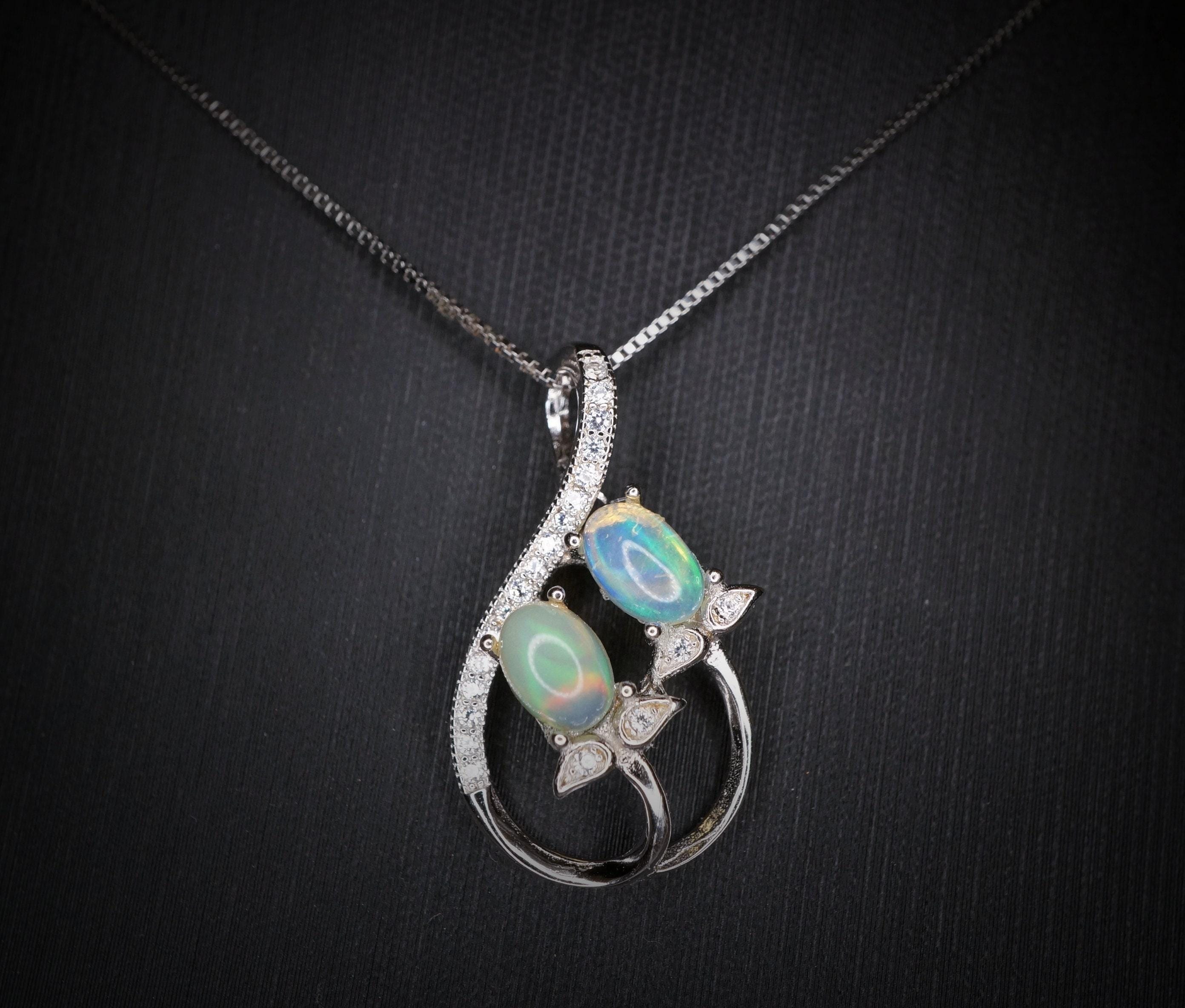 Genuine Ethiopian Fire Opal Necklace - Sterling Silver Leaf Dainty Opal October Birthstone Necklace #433