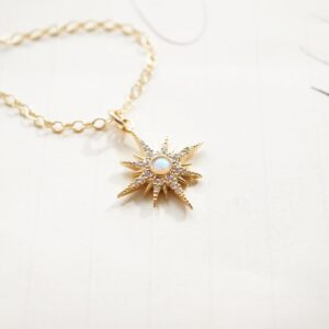 Gold, Crystal, Opal Starburst Necklace