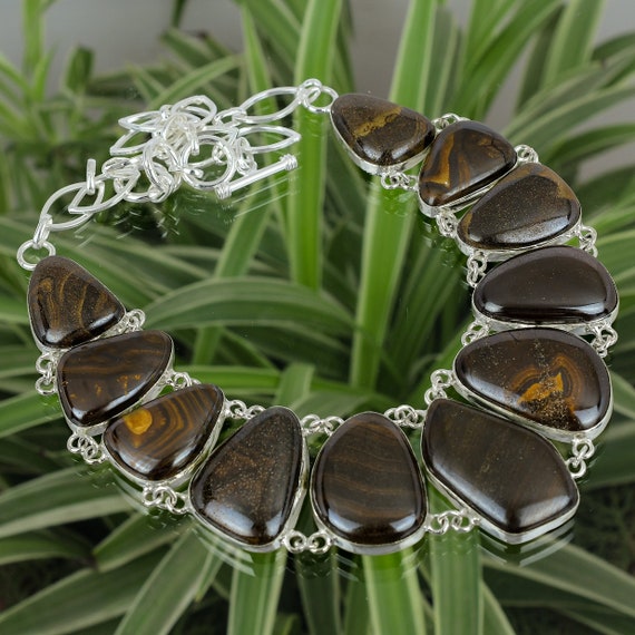 Handmade Boulder Opal Necklace: 925 Sterling Silver Adjustable Chain