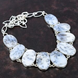 Handmade Dendrite Opal 925 Sterling Silver Necklace - Pear Gemstone