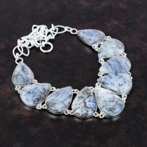 Handmade Dendrite Opal Necklace: 925 Sterling Silver, Adjustable Chain